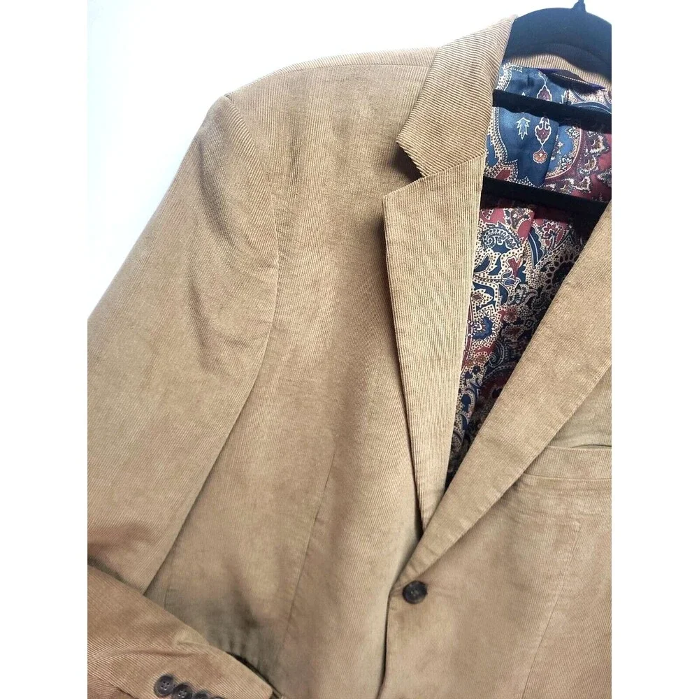 Preppy Corduroy Blazer Sport Coat L Alan‎ Flusser Tan 2 Button Jacket Academia